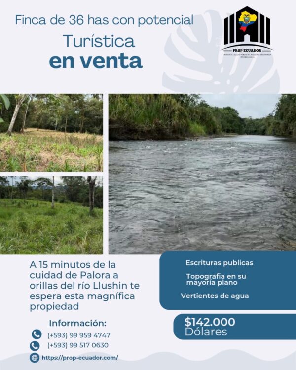 Se vende finca de 36 hectáreas con potencial para proyecto turístico en el cantón Palora-Morona Santiago