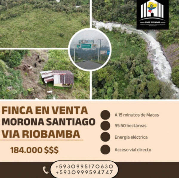Gran oportunidad en Morona Santiago  Finca de 55 hectáreas en venta, ubicada en la vía Riobamba, a solo 15 minutos de Macas y 2h30 de Riobamba
