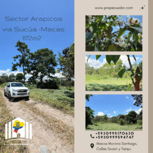 🌿✨ Terreno en Venta ✨🌿 1172m2 EN ARAPICOS ENTRE SUCÚA Y MACAS
